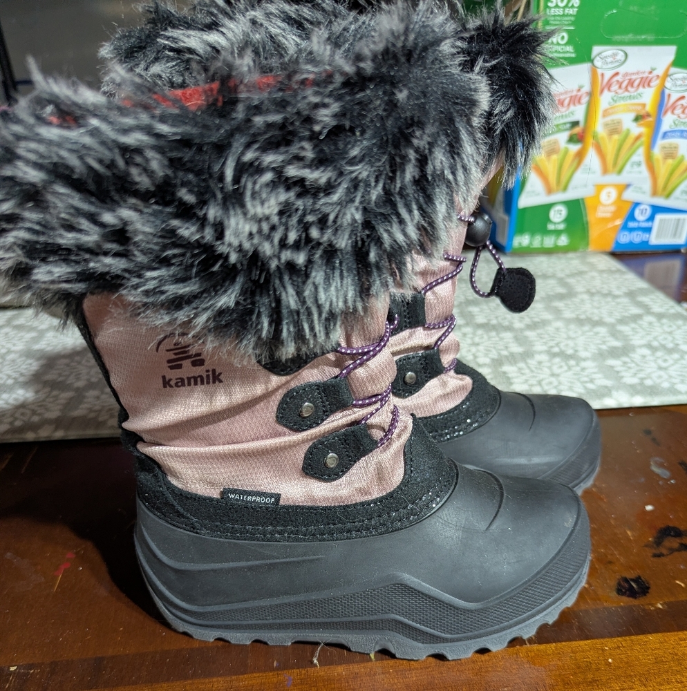 Kamik Black and Mauve Kids Winter Boots